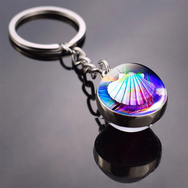 Модный брелок в виде ракушки из и стекла с кабошоном двухсторонний стеклянный