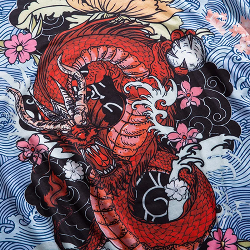 

Men Fashion T Shirt Streetwear Fire Dragon T-Shirt Hip Hop Harajuku Tshirt Summer Beach Tops Tees Short Sleeve Thin Blue Causal