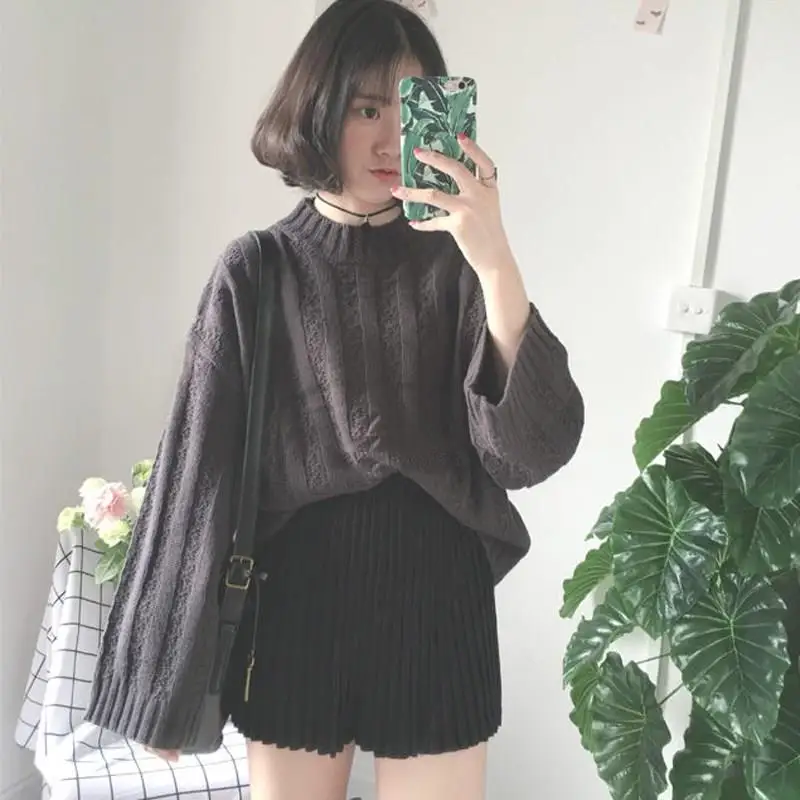 Plus Size Warm Half Turtleneck Sweater Short Women Knitwear Casual Oversized Solid Khaki Knitted Winter | Женская одежда - Фото №1