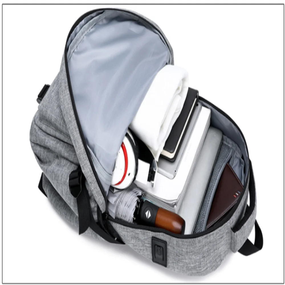 

Fashion Solid School Bag Backpacks For Teenagers Boys Large Capacity Waterproof Laptop BackpackBuilt-in USB Charging Port
