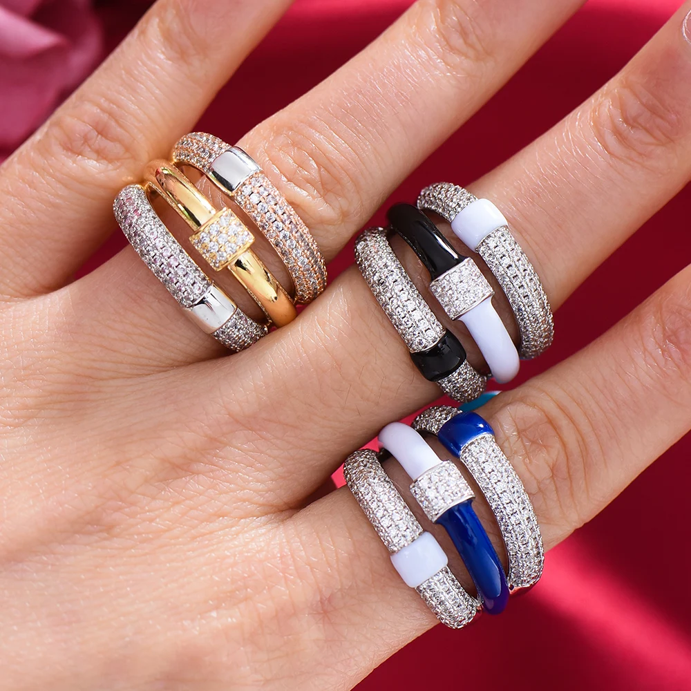 

GODKI NEW Trendy 3 bands mix Big Bold Statement Ring for Women Cubic Zircon Finger Rings Beads Charm Ring Bohemian Beach Jewelry