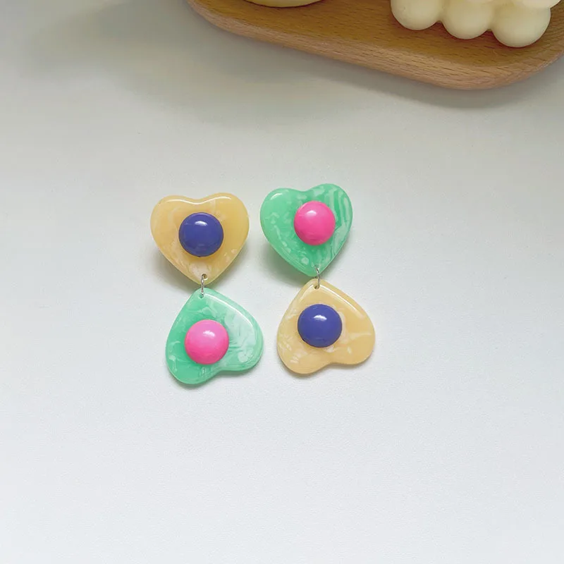 

Origin Summer Exaggeration Arcylic Love Heart Dangle Earring for Women Girls Korean Contrast Color Circle Earring Jewelry