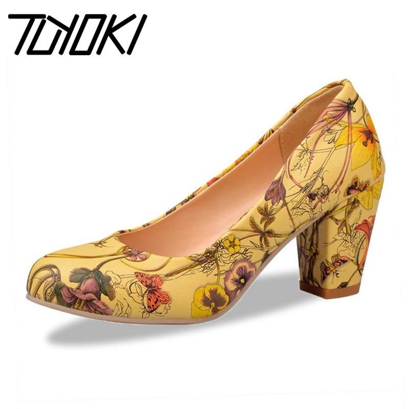 Tuyoki женские Обувь на высоких каблуках туфли с цветочным принтом высоком каблуке