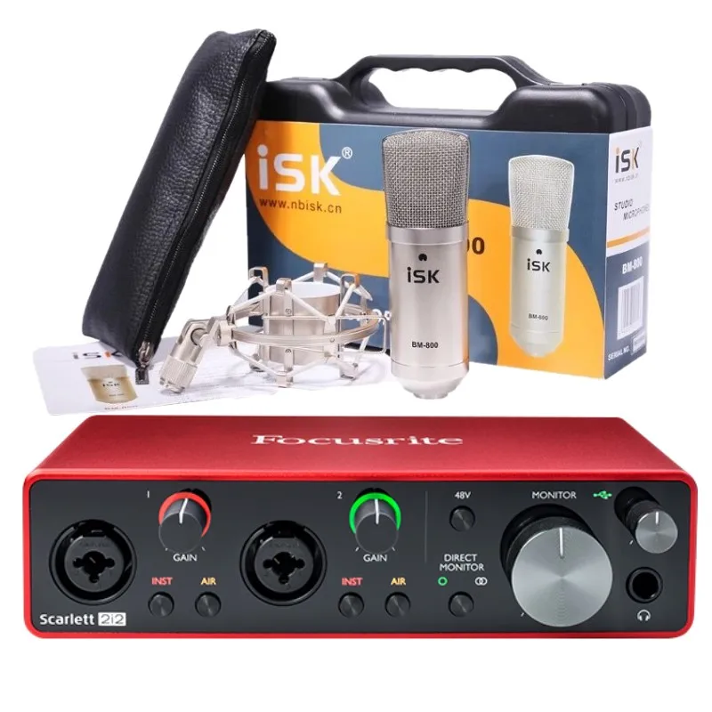 Модернизированный Focusrite Scarlett 2i2 3-го поколения Профессиональный записывающий аудио интерфейс USB звуковая карта с iSK BM-800 микрофоном