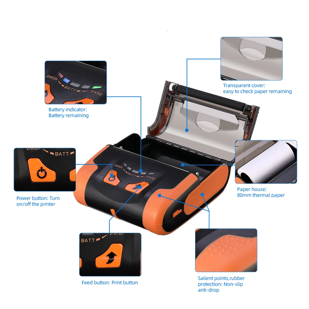 IssyzonePOS USB Bluetooth термопринтер 80 мм мобильный мини съемный аккумулятор портативный принтер поддержка PDF веб-Чековая печать