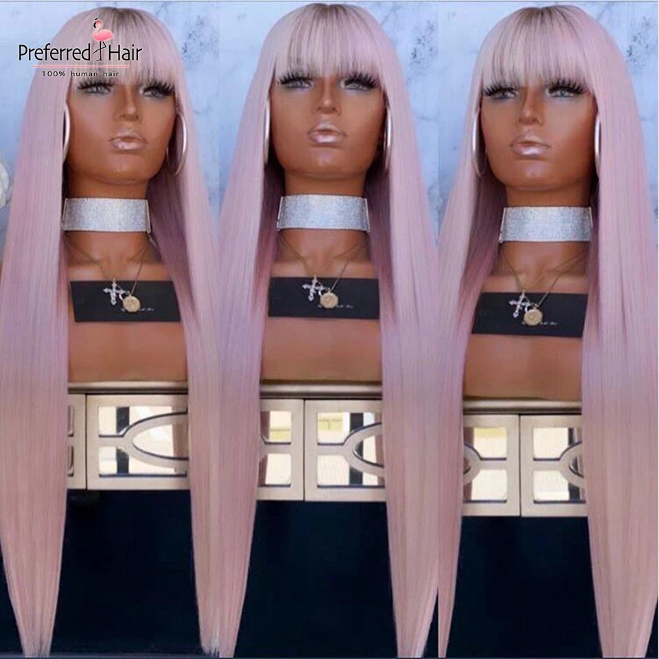 Предпочтительный Красный Оранжевый 13x6 парик фронта шнурка с челкой бразильский