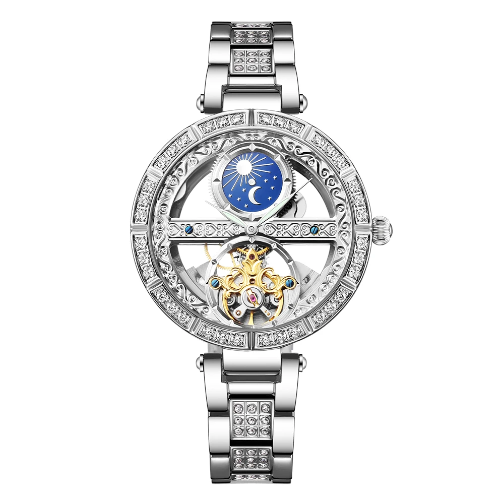 Top Brand Luxury Women Mechanical Watches Fashion Hollow Watch Ladies Stainless Steel Automatic Self-Wind Wrist Watch