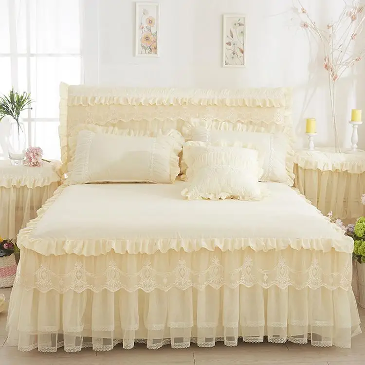 50Bed Set 1 PC Lace Bedspread + 2PCS Pillowcases Bedding Pink/purple/red Bedspreads Sheet for Girl Bed Cover King/Queen Size | Дом и сад