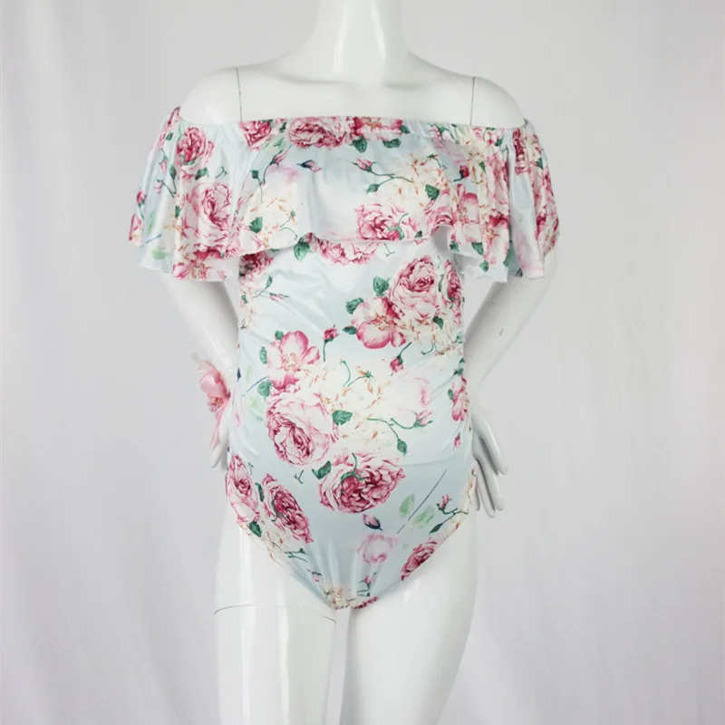 Цветочный принт беременности и родам Комбинезоны для фотографий Slash шеи