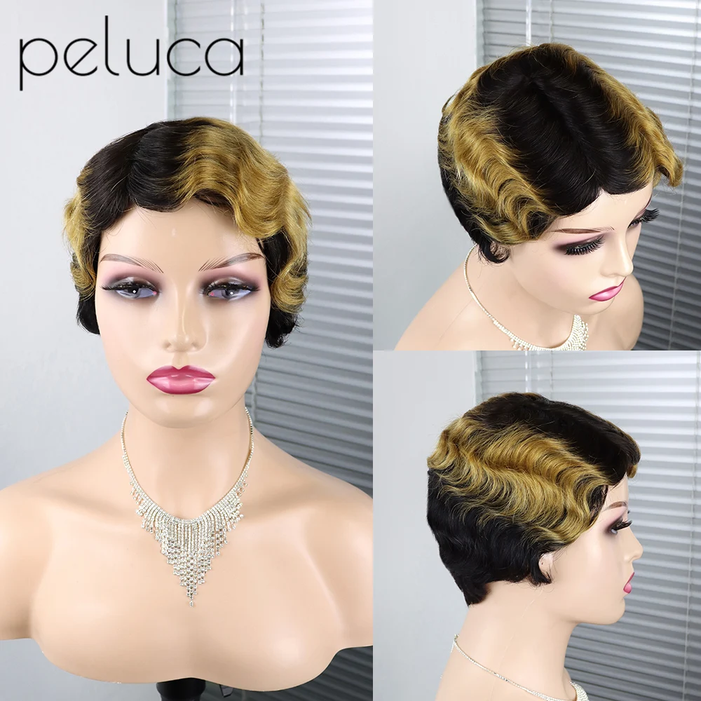 

Brazilian Short Pixie Cut Human Hair Wigs Finger Waves Hairstyles For Black Women Cute Cheap Wig Remy Full Machine Made Wigs