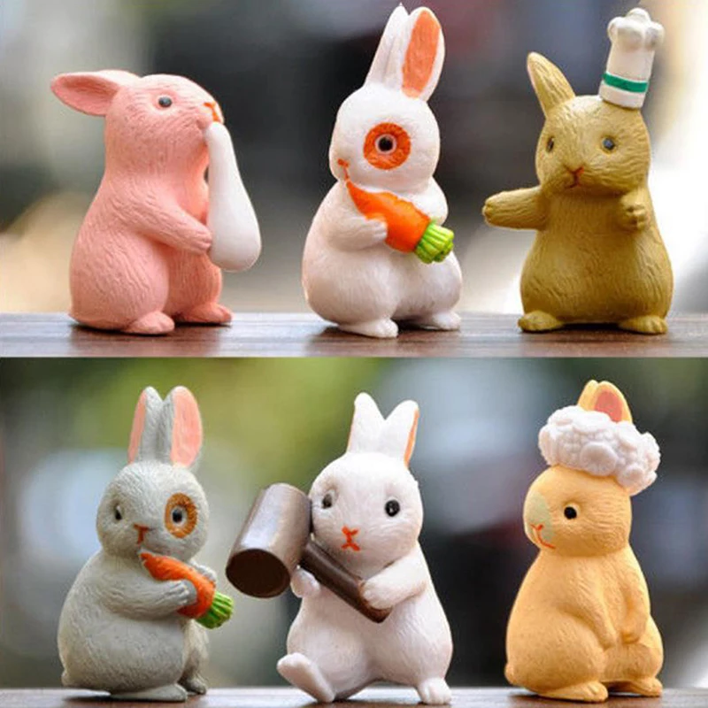 Миниатюрные миниатюры из ПВХ с микро кроликами модель для украшения дома и сада
