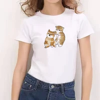 o neck cat printed tee ulzzang graphic hip hop female t shirt clothes streetwear top t shirt women new style