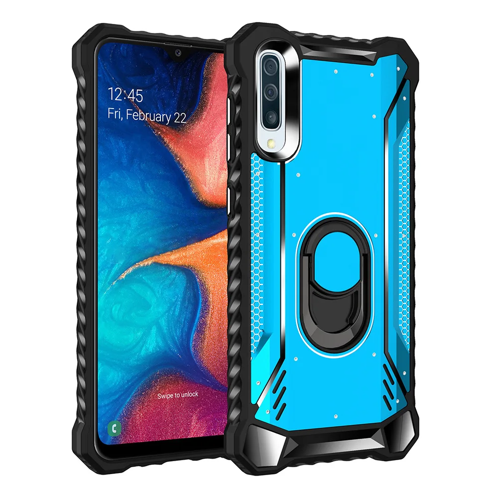 Чехол-броня для samsung A70 с алюминиевым металлическим кольцом, сверхпрочная защитная задняя крышка для samsung Galaxy S10 S9 Note 10 Plus S10e чехол - Цвет: Синий