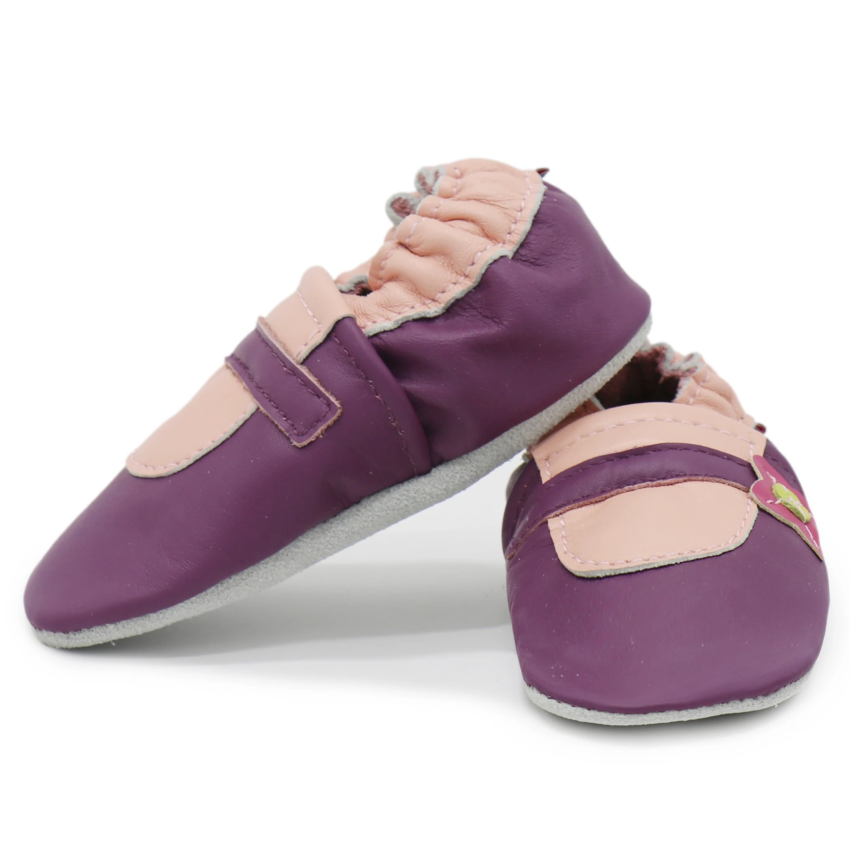 Shoeszoo/детская обувь из мягкой натуральной кожи для новорожденных мальчиков и девочек; нескользящая обувь для малышей от 0 до 24 месяцев - Цвет: mary jane purple