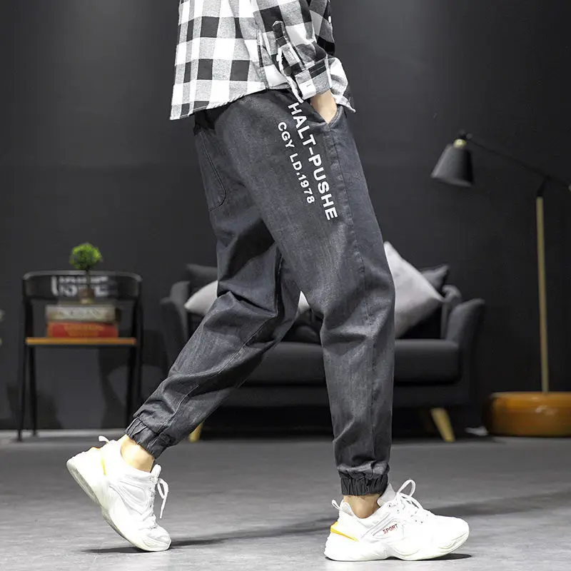 Gray Vintage Jeans Men Korean Baggy Harem Trousers Denim Male Ankle Length Jogger Pants Leisure Cargo Pants Men Bottoms Jeans