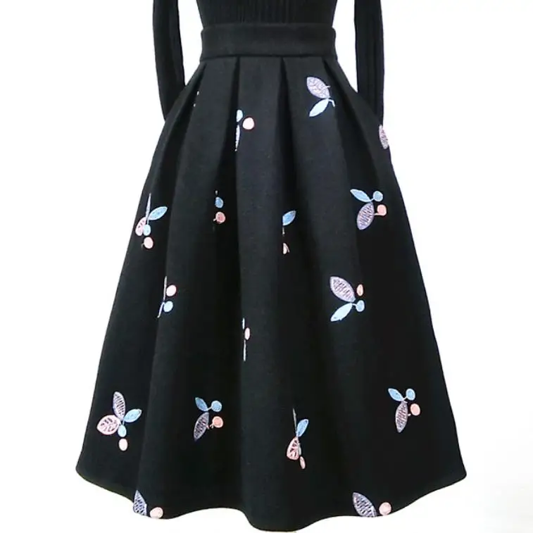 

Плотная Шерстяная Юбка Женская винтажная бальная юбка с вышивкой и высокой талией