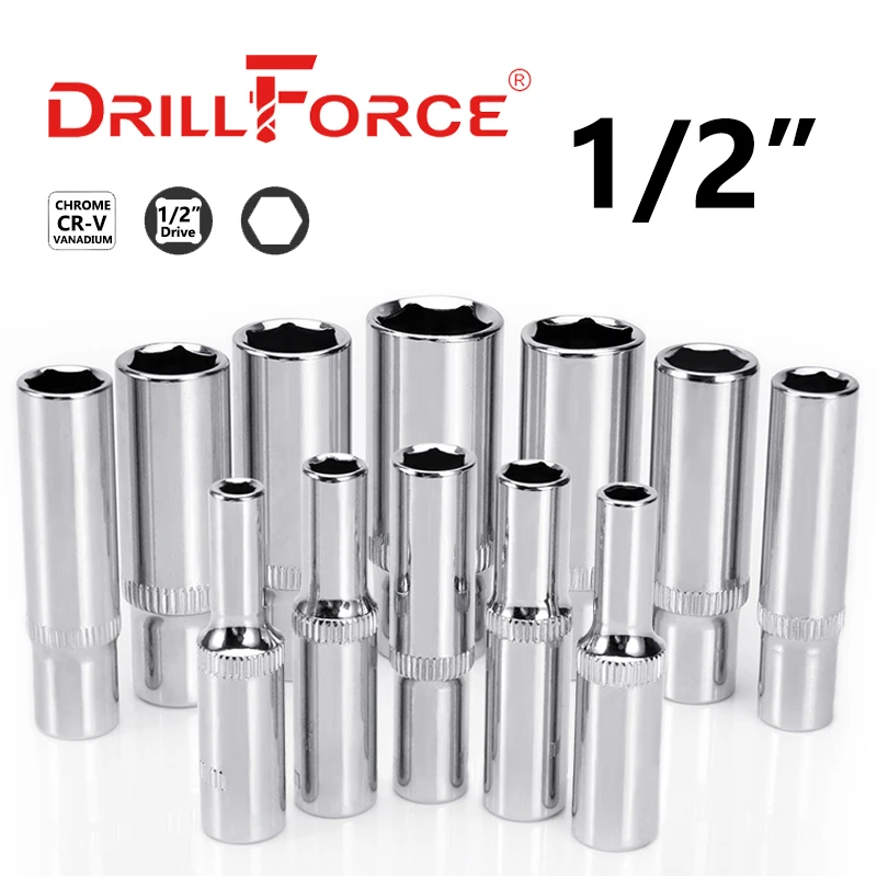 

Drillforce 8-32mm Wrench Socket 1/2" Drive Adapter Spanner Converter Reducer Electric Hexagon 78mm Deep Ratchet Auto Repair Tool