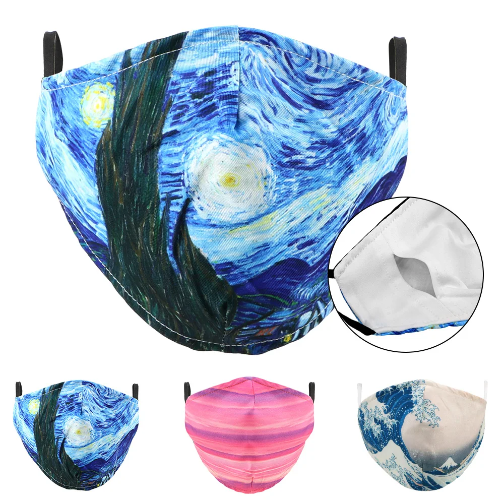 

Anti PM2.5 Dust Mask Facial Protective Polyester Reusable Adult Protective Mask Classic Oil Draw Printed