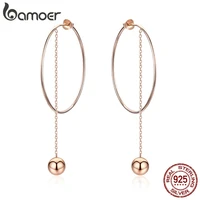 bamoer popular 100 925 sterling silver big circle round long chain drop earrings for women rock style earrings jewelry sce569