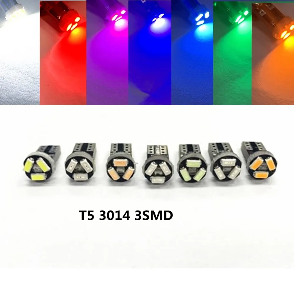 100 шт. T5 светодиодный 3014 3 SMD автомобиль клин Светодиодный лампа для приборной