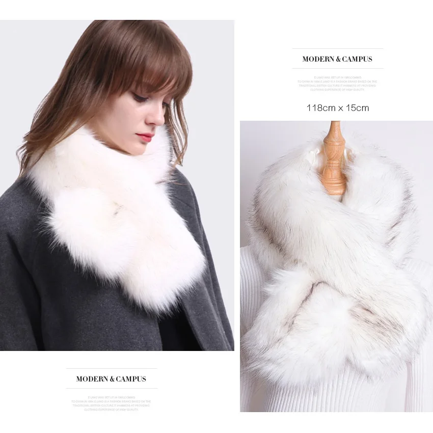 VIANOSI Winter Faux Fur Scarf Women Raccoon Fake fox fur Scarves Brand Collar Patchwork Eco-Friendly |