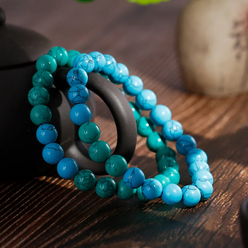 Браслеты из натурального зеленого соснового камня 8 мм с бусинами для мужчин и