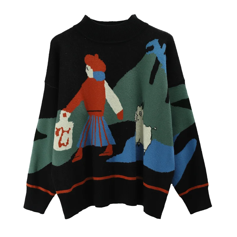 

Autumn and winter New Retro Hong Kong Style half high collar sweater for women's thickened Slouchy middle collar with foreign