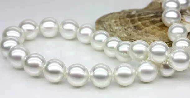 

Free Shipping Huge 18"10-11mm Natural South Sea genuine white perfect round pearl necklace