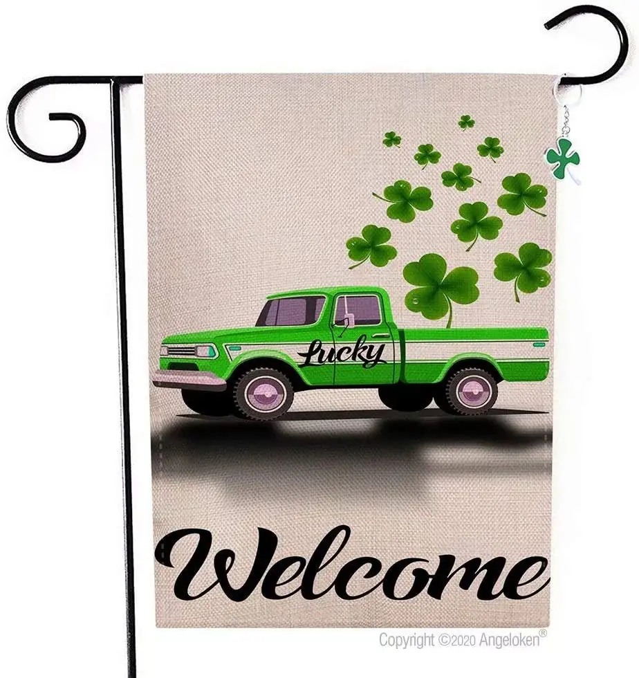 

Funny garden flag vertical double-sided welcome lucky truck clover yard flag farmhouse spring and summer yard lawn garden12.5X18