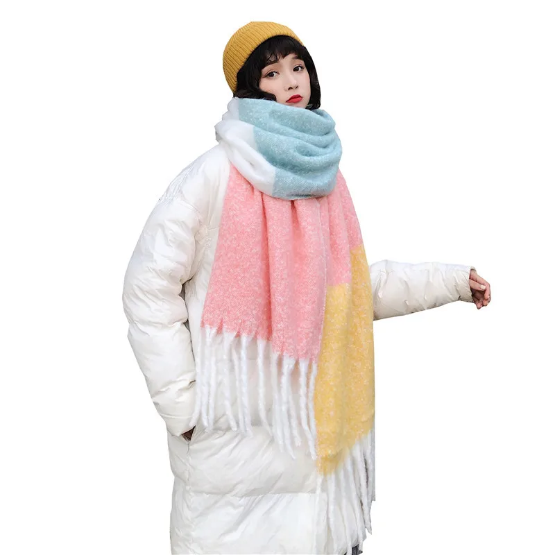 

Japanese Cute Color Matching Plaid Scarf Female Winter Korean Students Keep Warm Wild Scarf Designer Bufanda Women Luxury 2020