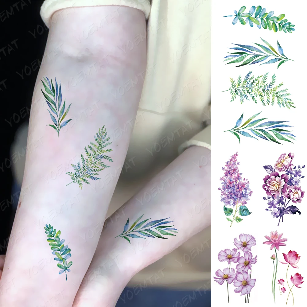 

Водостойкая временная татуировка-наклейка, розовые цветы лотоса, флэш-тату, растения, листья, запястье, искусственные татуировки для боди-а...