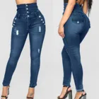 Модные повседневные женские узкие джинсы больших размеров, четырехбортные рваные узкие джинсы стрейч с высокой талией, женские брюки в стиле Харадзюку
