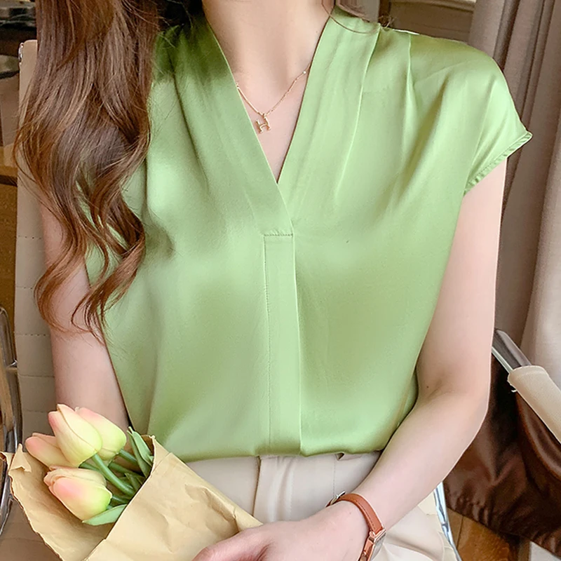

Summer Short Sleeve Blouse Women Casual V-Neck Chiffon Blouse Shirt Tops Women Blusas Mujer De Moda 2021 Blouses Femme Top E999