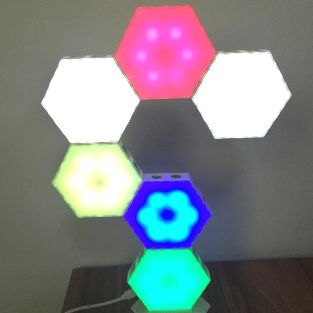 

6pcs/set Colorful RGB USB Quantum Wall Lamp DIY Magnetic Splicing Hexagonal Touch Control LED Light Home Decor for Bedroom