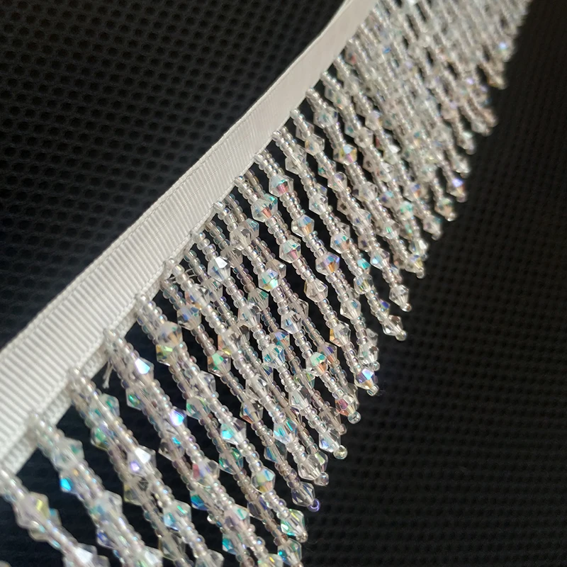 2 ярда 6 см 36 дюйма ширина слоновая кость прозрачная кисточка бахрома стразы бисер