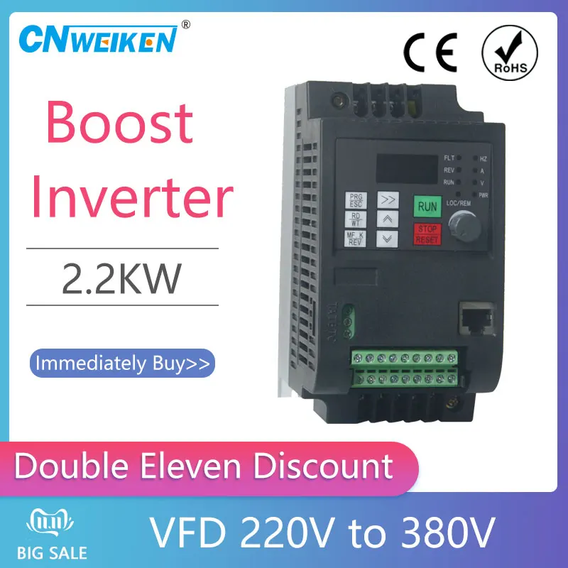 

2.2KW/1.5KW/0.75KW VFD Input 220V 1ph to Output 380V 3ph Variable Frequency Inverter for Motor Speed Control