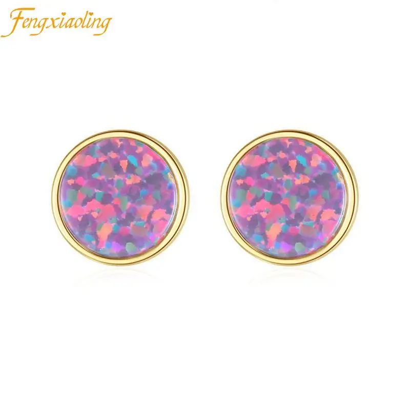 

925 Sterling Silver Colored Stones Round Stud Earrings For Women Girl Luxury Temperament Wedding Party Jewelry Accessories Gift