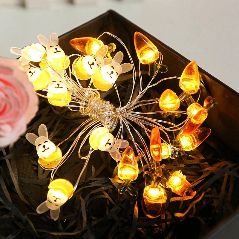 

LuanQI 1-2M Easter Bunny Carrot Eggs String Lights Rabbit Lamp Chicks Happy Easter Decor For Home Outdoor Indoor Holiday Lights