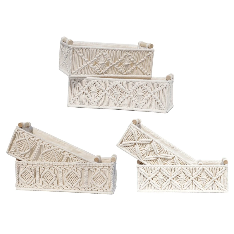 

Плетеная корзина из хлопкового шнура, прямоугольный держатель для хранения макраме, органайзер для всякой всячины, корзина