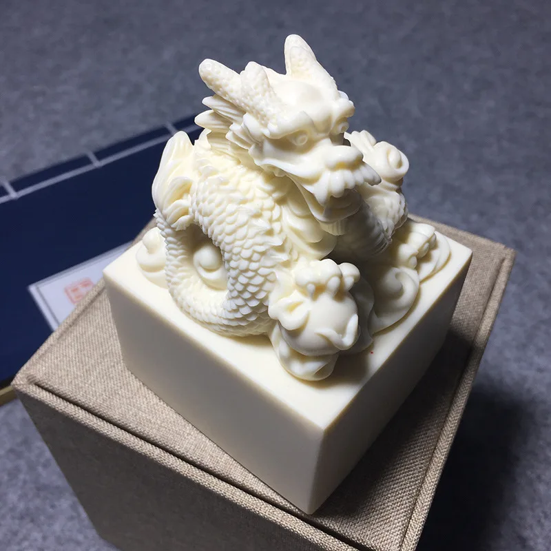 Beige White Dragon carving supreme seal office business company official seal high grade customized can be engraved Stamper