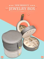 travel leather jewellery box wholesale hot sale round pu portable earing jewelry organizer luxury cotton ring case mirror