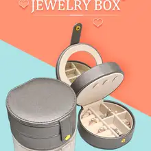 Travel Leather Jewellery Box Wholesale Hot Sale Round Pu Portable Earing Jewelry Organizer Luxury Cotton Ring Case Mirror