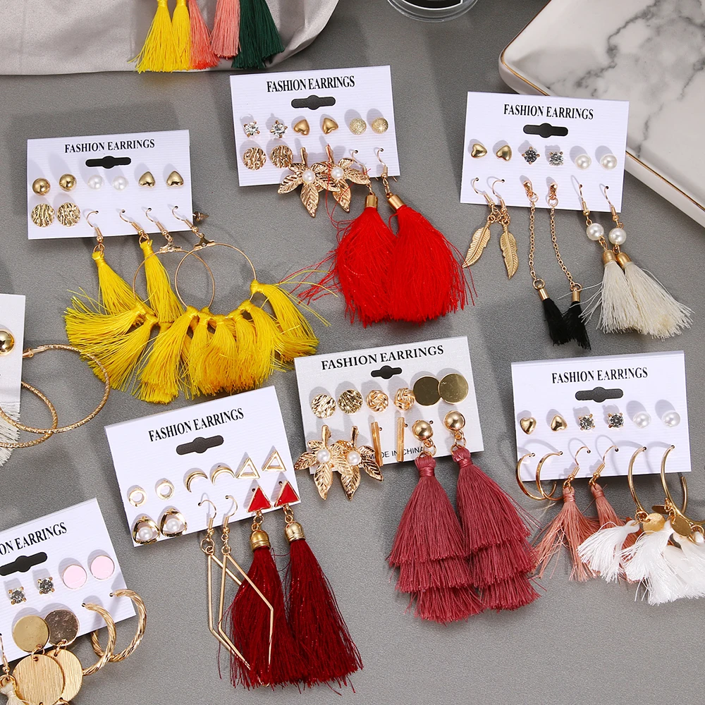 17 дизайн модные длинные серьги гвоздики с кисточками набор для женщин и девушек