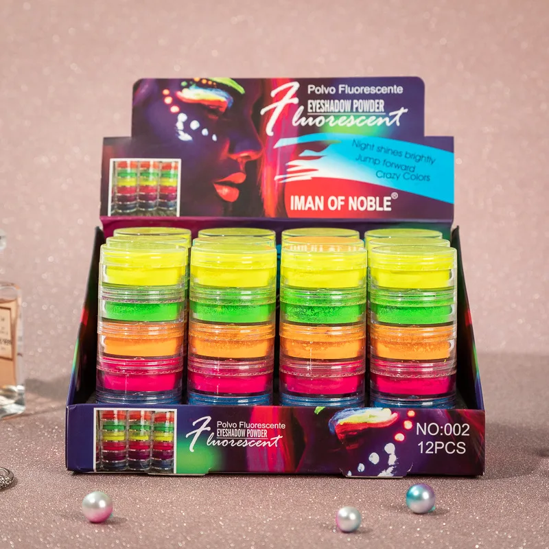

12Pcs/box Fluorescent Neon Pigment Eye Shadow Makeup DIY Palette Glitter Shimmer Eyeshadow Face Body Nail Art Cosmetics Tools