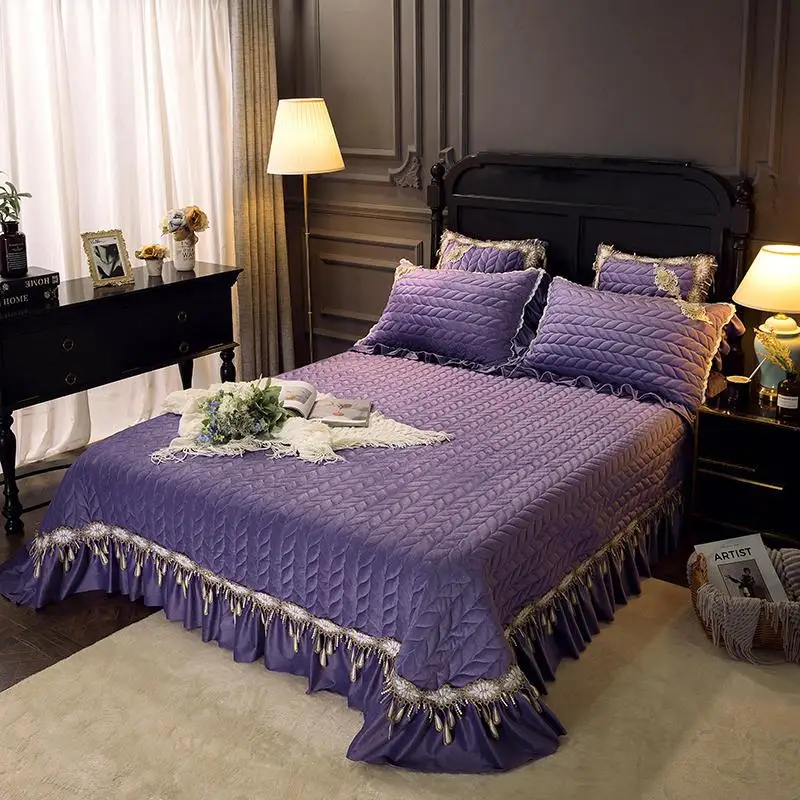 Fleece Quilted Bed cover Bedspread King Queen size spread set Mattress Blanket Pillowcase couvre lit colcha de cama 40 | Дом и сад