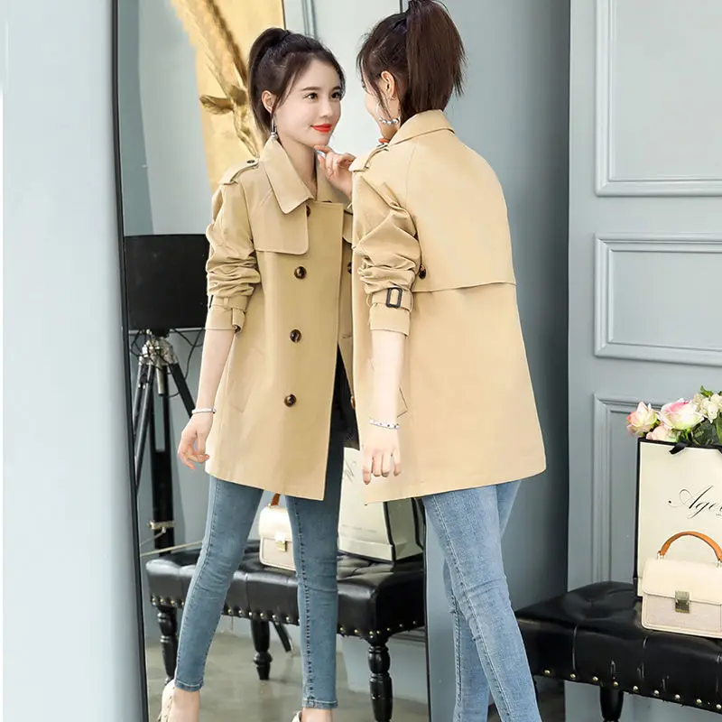 Женский двубортный Тренч свободное однотонное пальто средней длины в Корейском