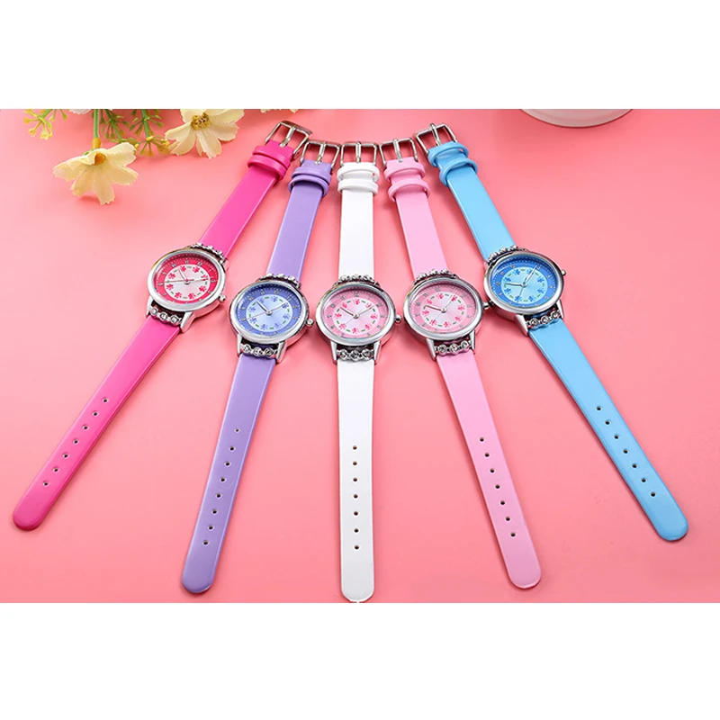 Модные милые Мультяшные детские часы для девочек принцесса с бриллиантами и