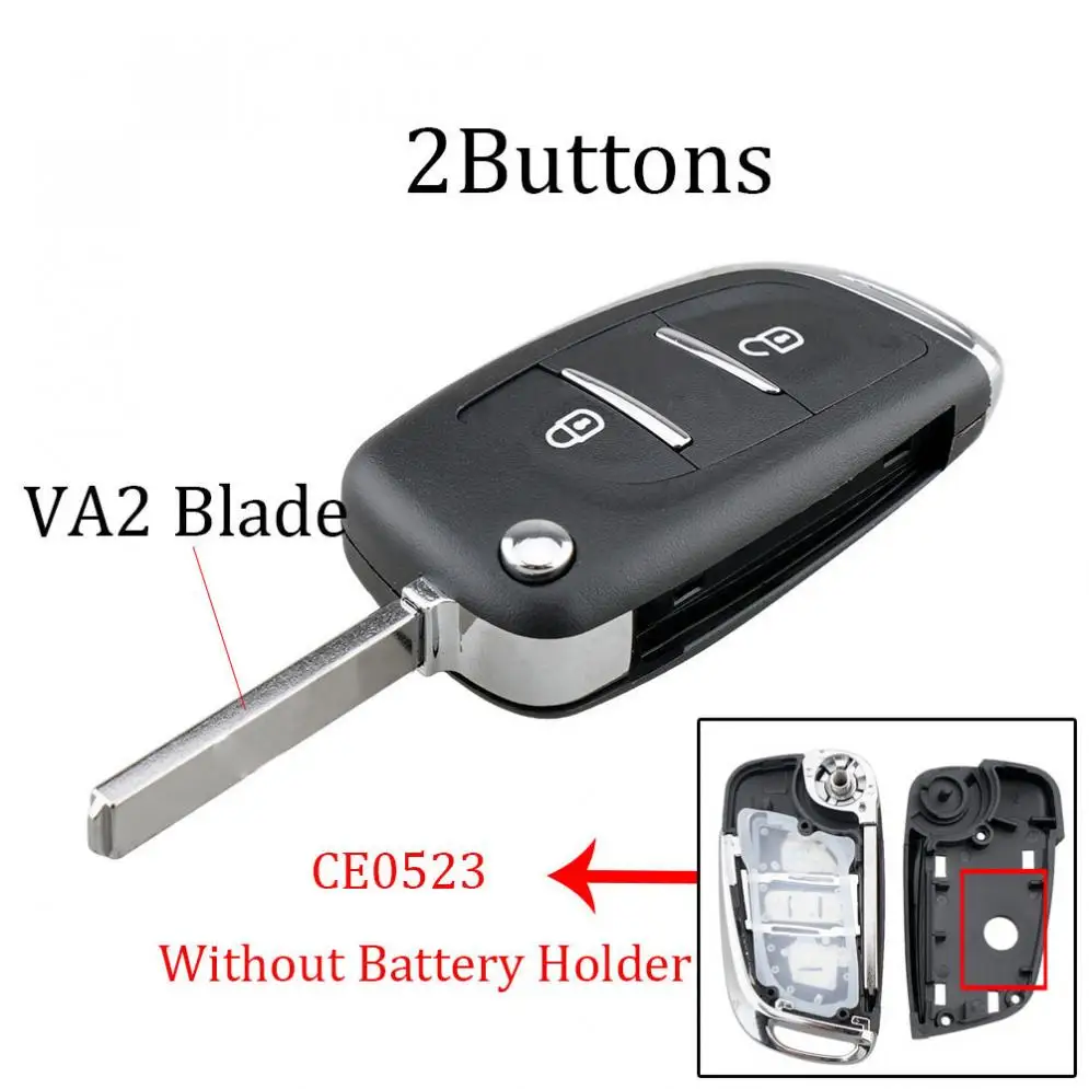 

2 Buttons Replacement CE0523 Modified Flip Folding Car Key Shell Case with VA2 Blade Fit for Peugeot 306 / 407 / 807