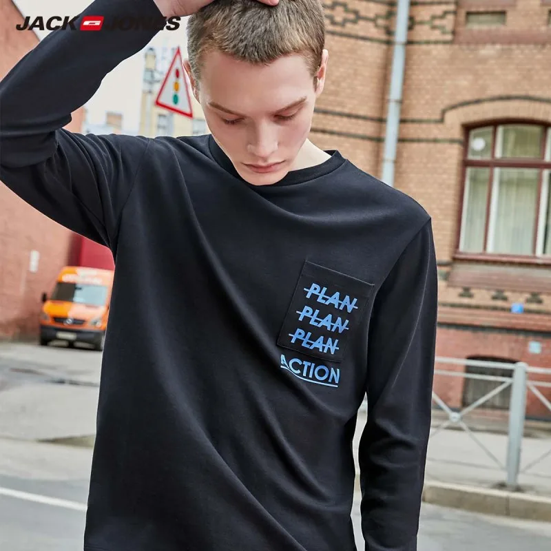 JackJones Мужская Уличная хлопковая Футболка с буквенным принтом и круглым вырезом