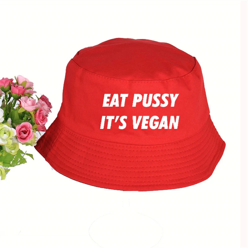 eat pussy его веганский принт мужская женская панама, шляпа-Панама высокого качества Новая Кепка солнцезащитный козырек рыбалка, рыбак шляпа - Цвет: Розовый